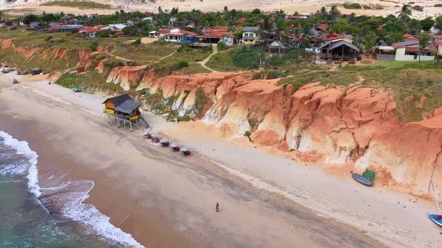 Canoa Quebrada Beach Panorama with Dunes and Wind Farm, Cear&aacute;