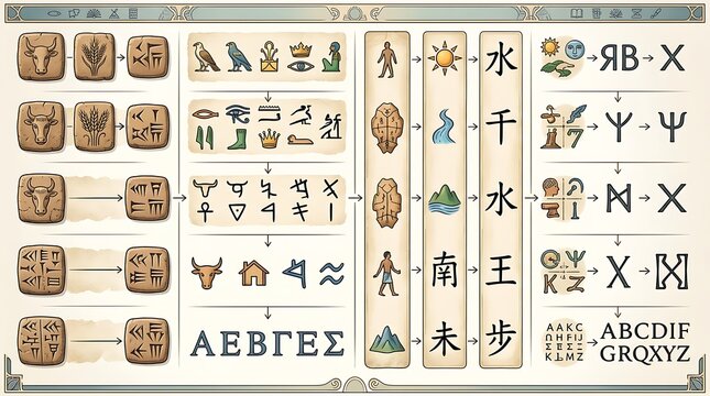 Evolution of Written Language and Alphabet History Infographic