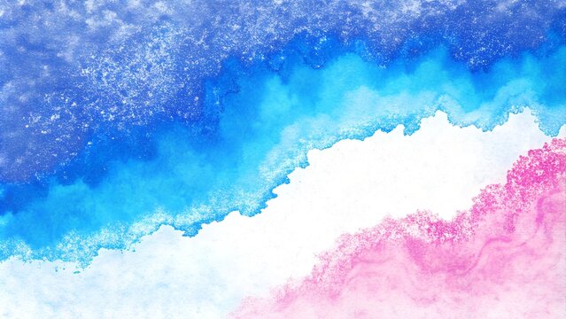 Vibrant Abstract Watercolor Wash in Blue and Pink Creating a Dynamic Border on a White Background