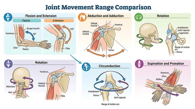 Human Joint Movement Range of Motion Anatomy Educational Chart