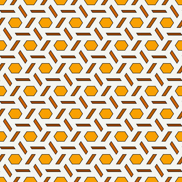 Hexagonal seamless pattern. Honeycomb surface print. Mosaic tiles. Flooring background. Wicker image. Geometric ornament. Vector abstract. Digital paper. Modern geometrical wallpaper
