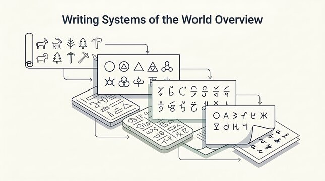 Evolution of World Writing Systems and Ancient Scripts Infographic