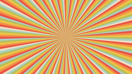 Obraz premium Colorful retro sunburst background with vibrant radial stripes, vintage geometric design, dynamic rays and abstract pattern for creative projects uses