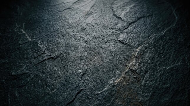 Dark textured black slate stone background with rough surface and dramatic moody lighting for premium design