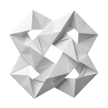 Abstract geometric 3D origami paper art isolated on transparent background.