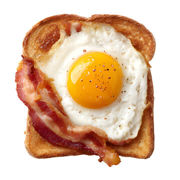 Fried egg and crispy bacon on a slice of toasted bread for a delicious breakfast