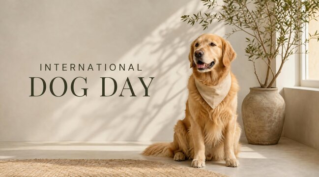 Golden retriever celebrating International Dog Day in elegant home setting