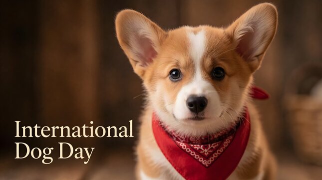 Cute corgi wearing a red bandana for International Dog Day