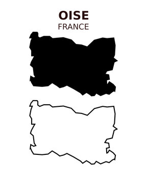 Oise map vector illustration set, French department silhouette and outline map