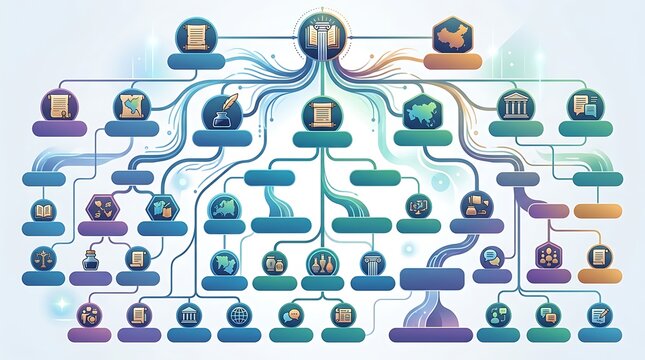 Complex Organizational Hierarchy Infographic Flowchart with Icons