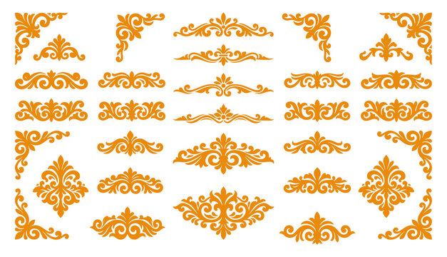 Ornate golden floral scroll dividers and calligraphic corner decoration.