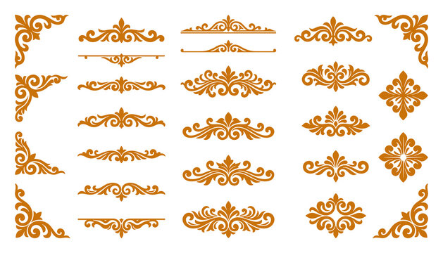 Vintage gold ornament set with elegant flourishes for luxury designs.