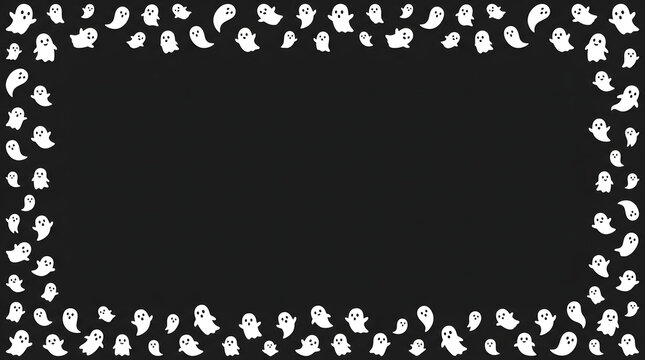 Cute ghost silhouettes border frame on black background for Halloween design projects