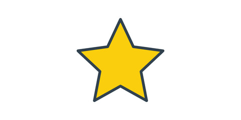 Fototapeta premium Yellow five pointed star icon with dark outline for ratings success.