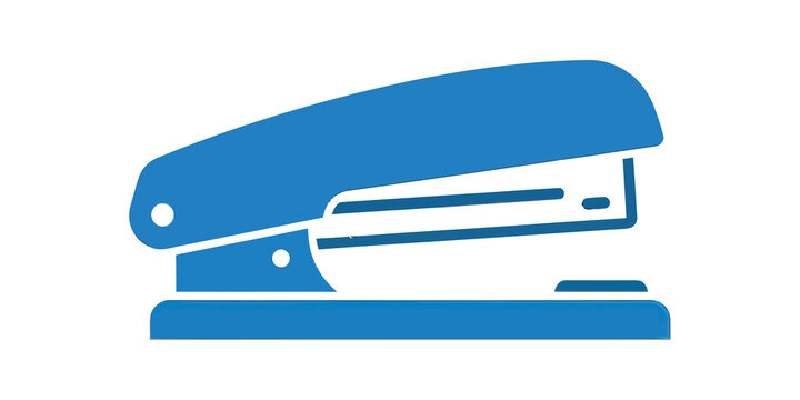 Office stapler icon in blue color for stationery and paper fastening.