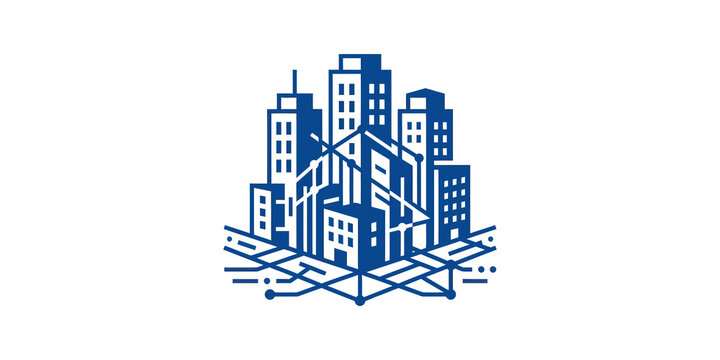 Smart city infrastructure blue isometric icon for urban connectivity.