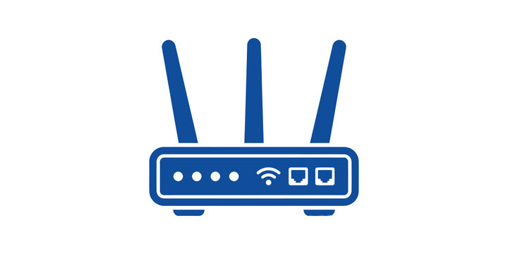 Wireless router network device blue flat icon for internet connectivity.