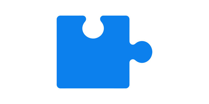 Blue jigsaw puzzle piece icon for teamwork strategy and integration.