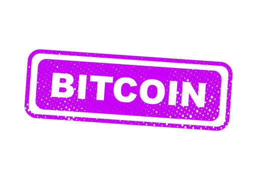 Purple bitcoin logo stamp vector badge illustration
