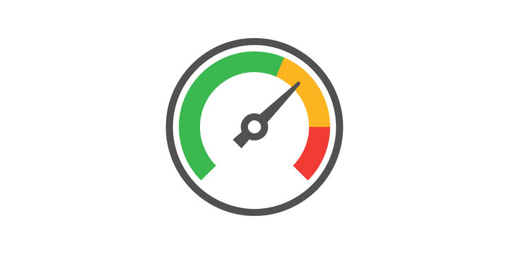 Speedometer gauge icon with green yellow red colors for performance.