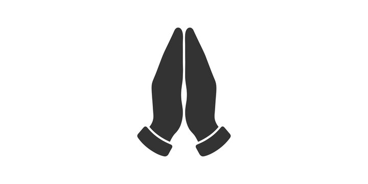 Praying hands silhouette icon for spirituality and gratitude symbol.