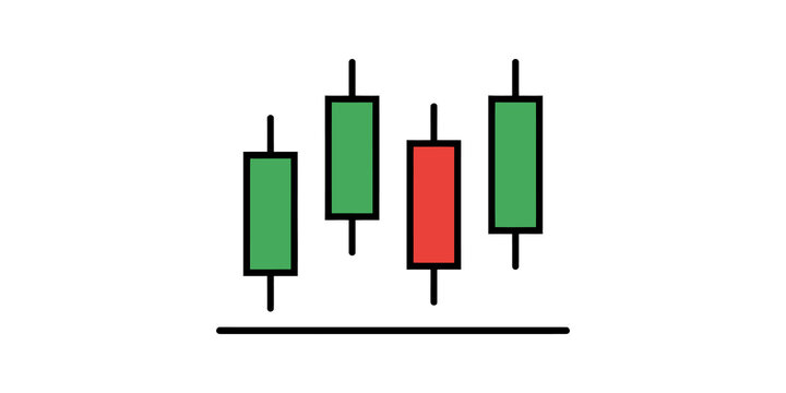 Green and red candlestick chart flat icon for financial stock analysis.