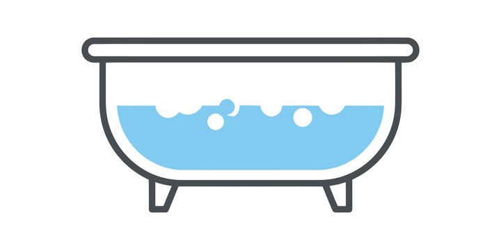 Bathtub line icon with blue bubbly water for hygiene and bathroom use.