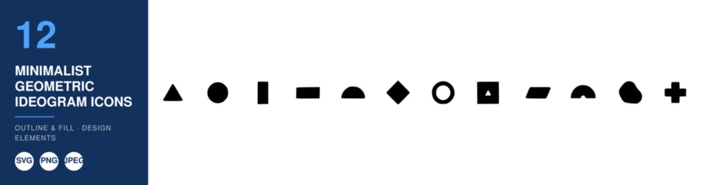Minimalist Geometric Ideogram Icons Set, Outline and Fill Design Elements Featuring Vector, Illustration