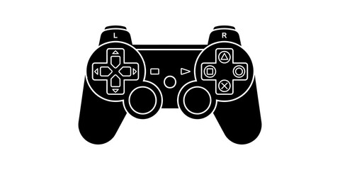 Black wireless gamepad controller silhouette with white line detail. ©  图像
