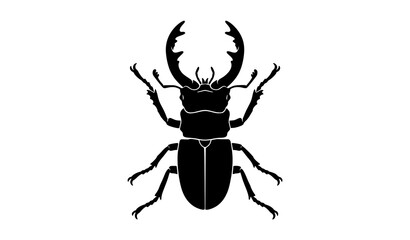 Fototapeta premium Stag beetle with large antler mandibles black silhouette vector illustration