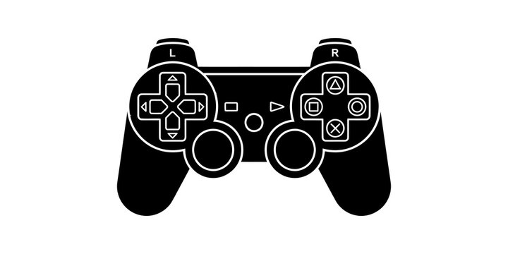 Black wireless gamepad controller silhouette with white line detail.