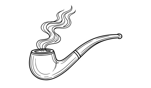 Classic smoking pipe with curling smoke hand drawn outline vector illustration