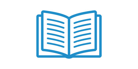 Open book pages blue lines reading education knowledge simple school icon.