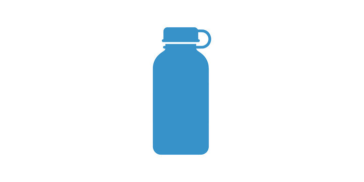 Water bottle flat icon with blue silhouette for fitness hydration needs.