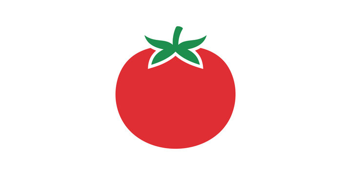 Red fresh tomato icon with green stem isolated on transparent background.