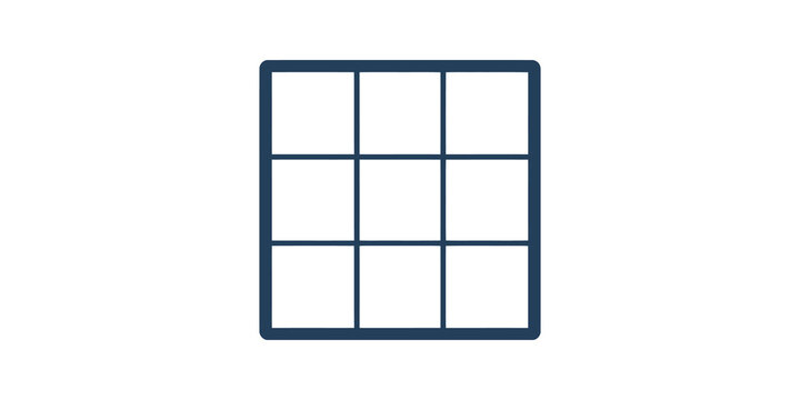 Grid nine square layout dark blue icon for web interface design elements.