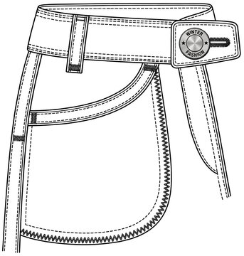 Technical Garment Construction Detail with Waistband and Pocket Stitching


