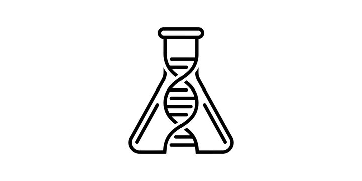Black dna flask flat icon for medical laboratory research and science lab.