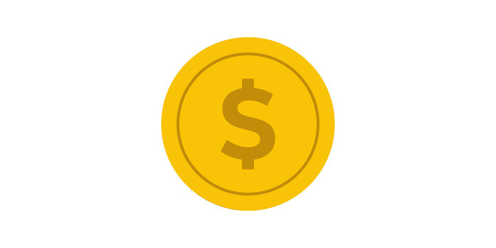 Gold coin dollar symbol icon for finance and business banking concepts.