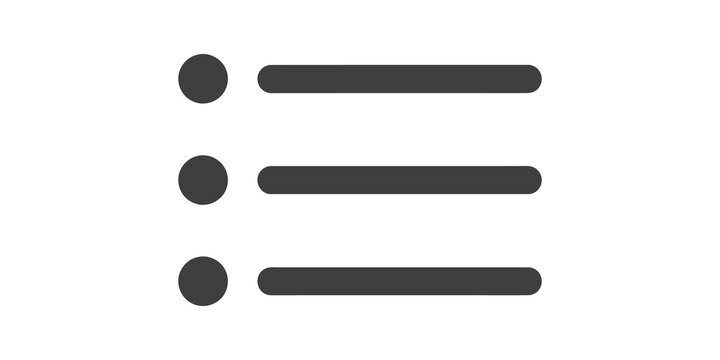 Bullet list menu icon with dark gray elements for website navigation ui.