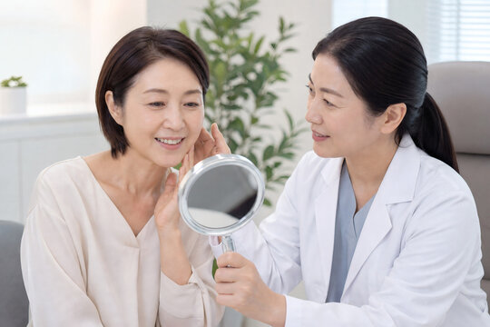 Mature woman attending one week PDRN treatment follow up