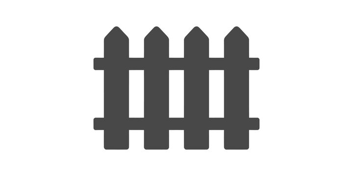 Wooden fence flat icon with brown vertical planks for garden decoration.