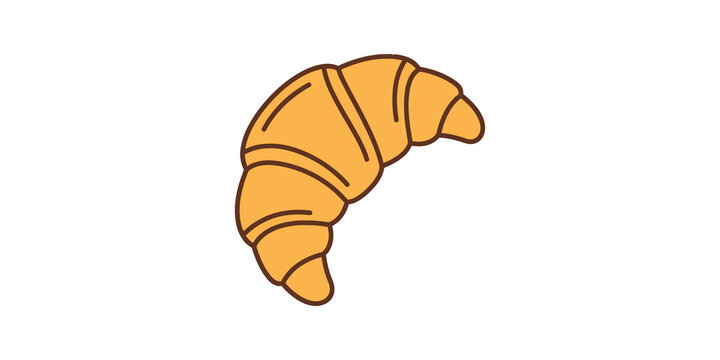 Fresh croissant bakery food item yellow brown flat icon for breakfast menu.