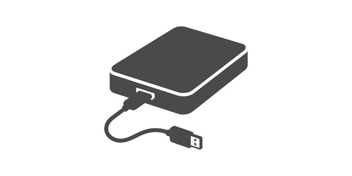 External hard drive icon with usb cable for data storage and backup.