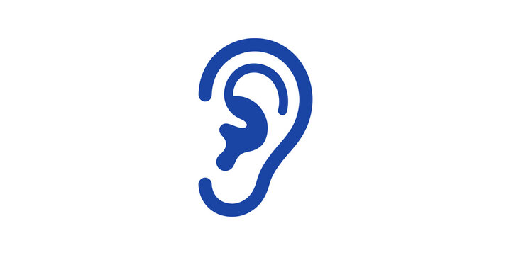 Hearing aid device flat icon blue design for medical diagnostic center.