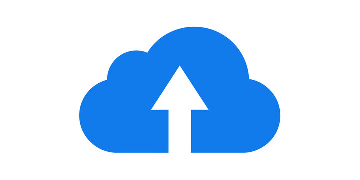 Upload cloud icon blue graphic element for data storage transfer files.