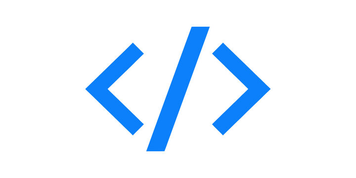 Programming brackets icon blue graphic element for software development.