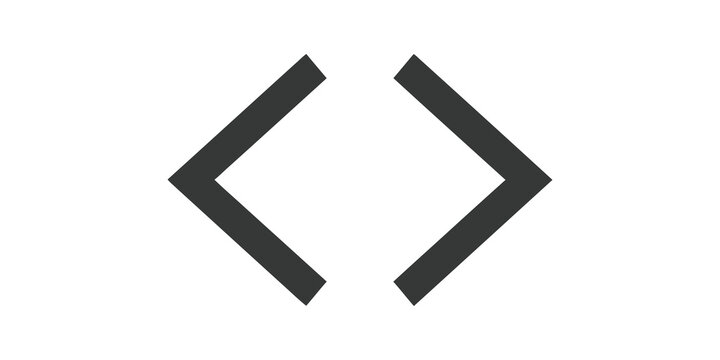 Angle brackets icon dark grey graphic element for technical web design.