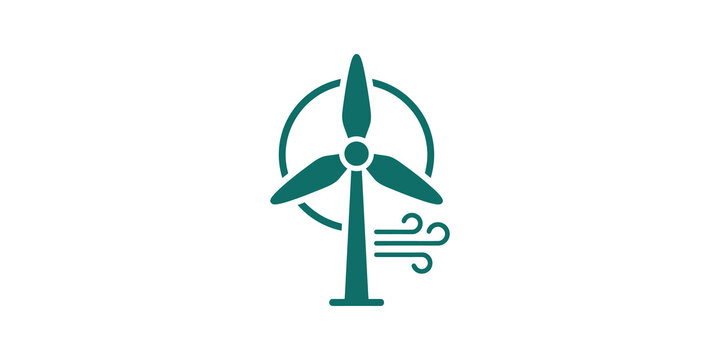 Wind turbine with breeze motion flat icon green for ecological systems.