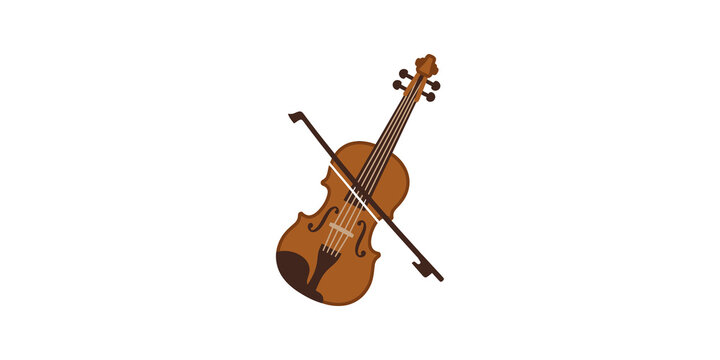 Violin with bow wooden flat icon for classical music performance symbols.